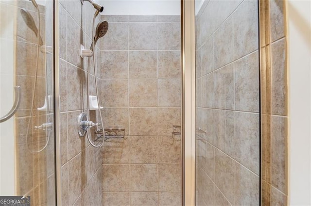 details featuring a shower with shower door