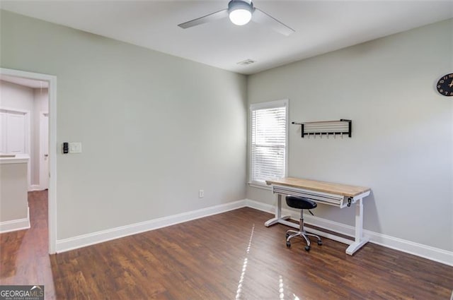 588 Myrtle Trace Ln, Suwanee, GA 30024 - unfurnished office with baseboards, ceiling fan, and wood finished floors