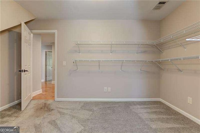 spacious closet with light colored carpet