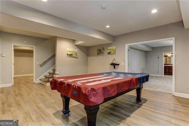 playroom with wood-type flooring and pool table