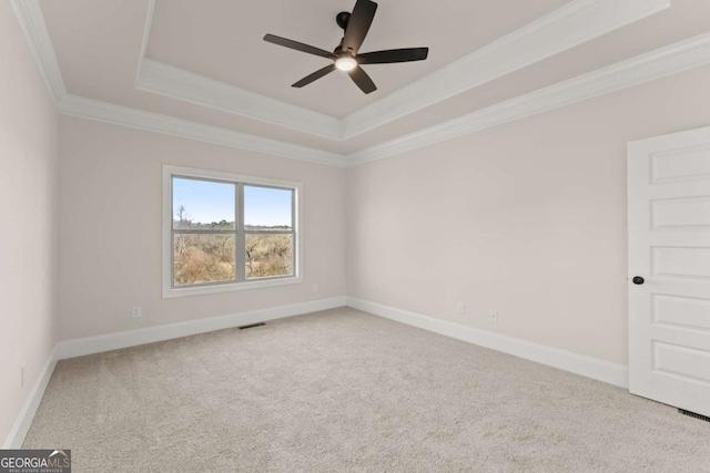 5721 Brickhampton Ct, Clermont, GA 30527 - empty room with carpet, a tray ceiling, crown molding, ceiling fan, and baseboards