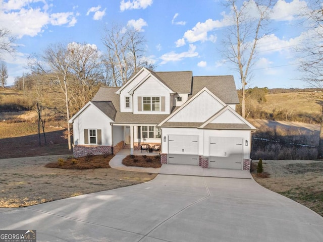 front facade with a garage