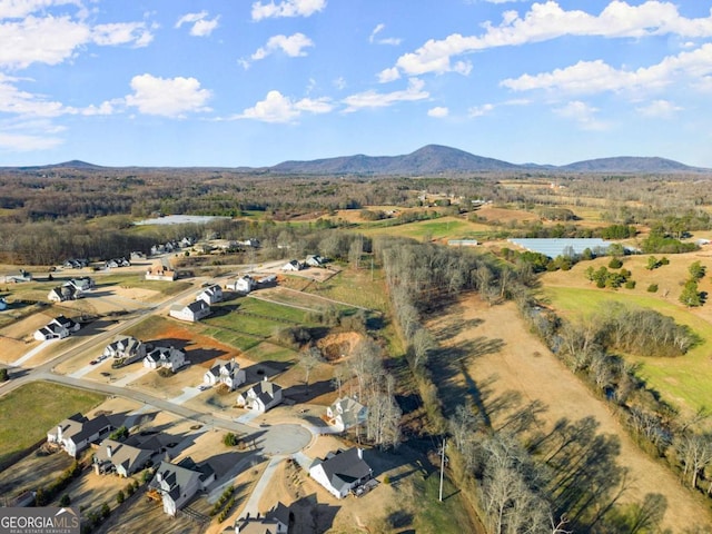 birds eye view of property featuring a mountain view