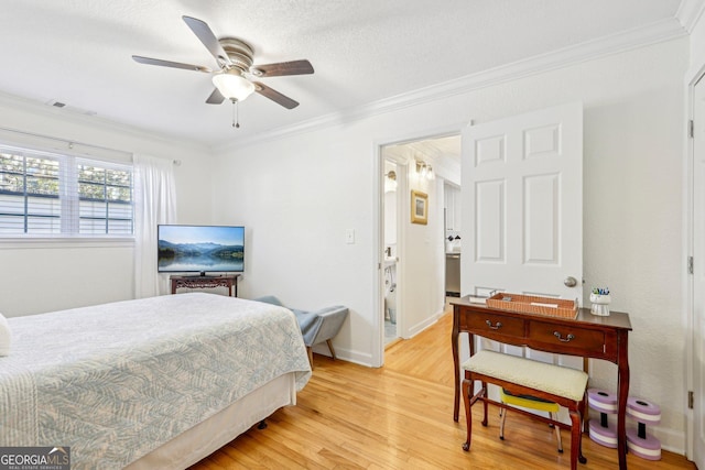 885 Briarcliff Rd NE Unit 21, Atlanta, GA 30306 - bedroom with light wood-style floors, ornamental molding, baseboards, and a ceiling fan