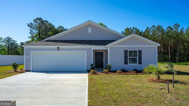 ranch-style house with a front lawn and a garage