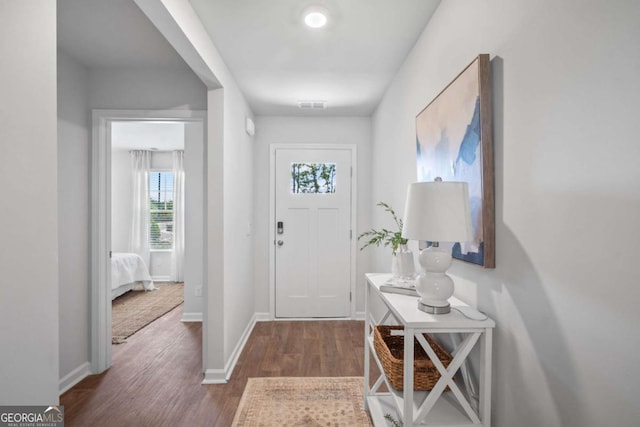 entrance foyer with dark wood-type flooring