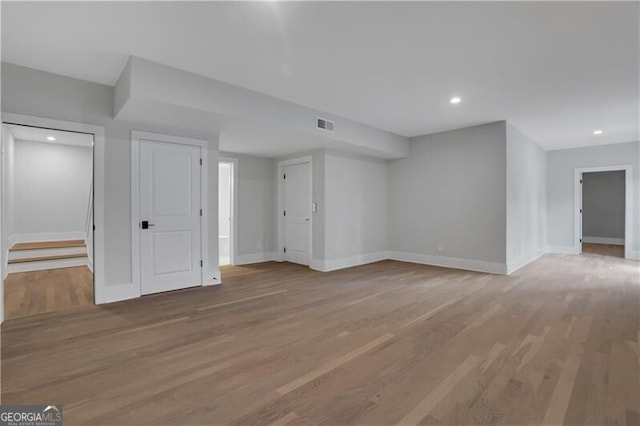 interior space with light hardwood / wood-style floors