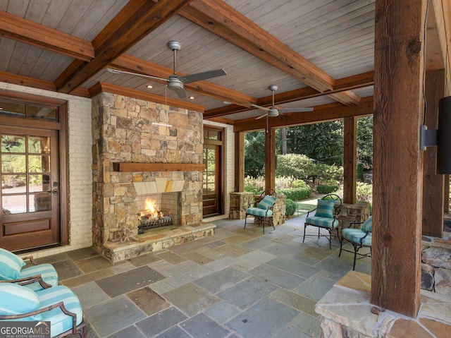 4345 Mount Paran Pkwy NW, Atlanta, GA 30327 - view of patio with an outdoor stone fireplace and ceiling fan