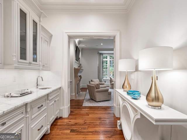 4345 Mount Paran Pkwy NW, Atlanta, GA 30327 - hallway with a sink, wood finished floors, and ornamental molding