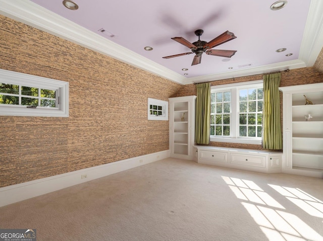 4345 Mount Paran Pkwy NW, Atlanta, GA 30327 - empty room with crown molding, a ceiling fan, recessed lighting, and light colored carpet