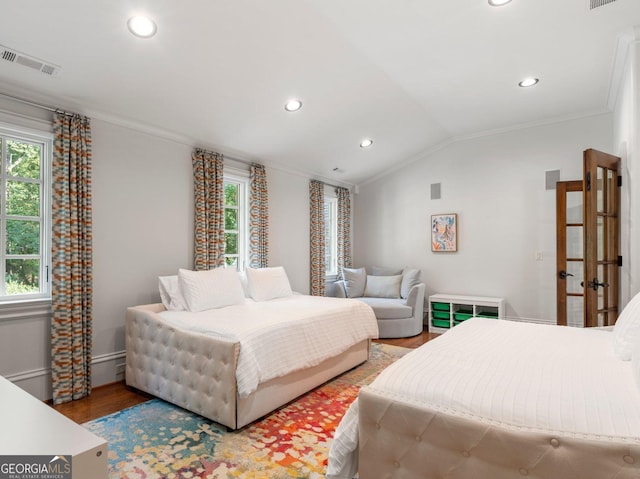 4345 Mount Paran Pkwy NW, Atlanta, GA 30327 - bedroom with crown molding, wood finished floors, vaulted ceiling, and recessed lighting