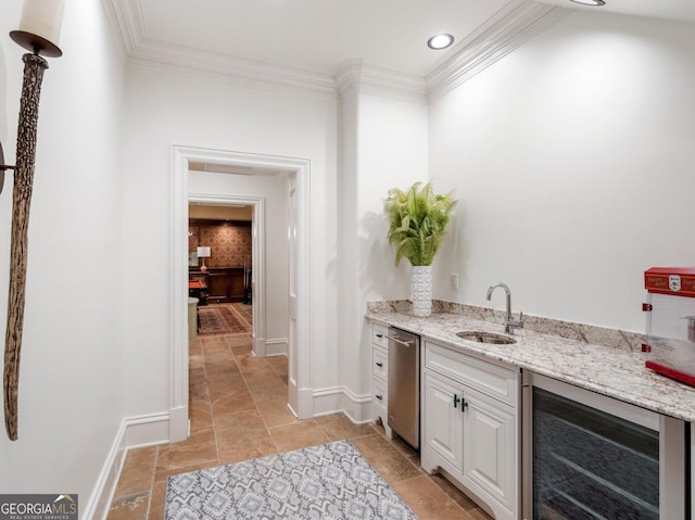 4345 Mount Paran Pkwy NW, Atlanta, GA 30327 - indoor wet bar with wine cooler, crown molding, baseboards, stainless steel dishwasher, and recessed lighting