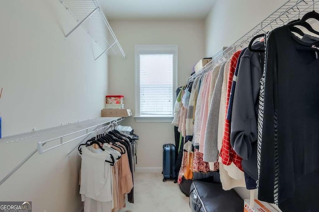 spacious closet featuring light carpet