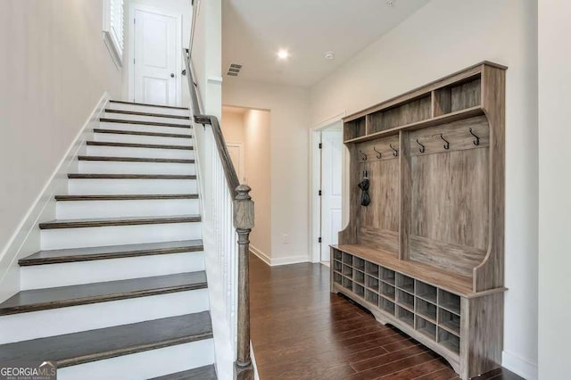 mudroom featuring dark hardwood / wood-style floors