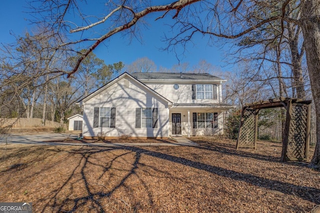 view of front of home featuring a pergola