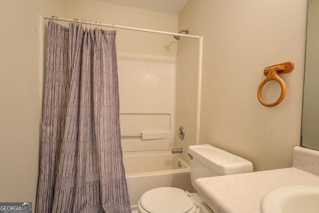 full bathroom featuring toilet, vanity, and shower / tub combo