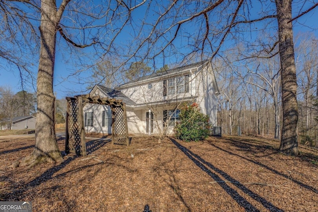 front facade with a pergola