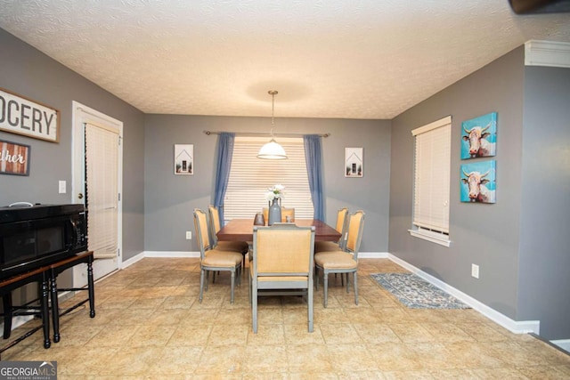 dining room with a textured ceiling