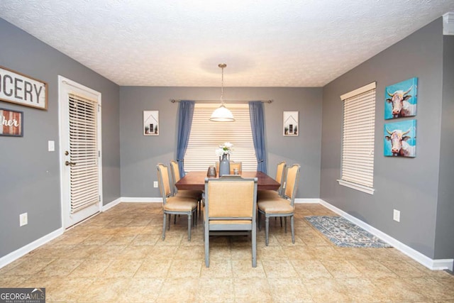 dining room with a textured ceiling