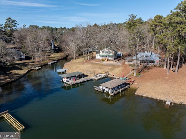 view of dock with a water view