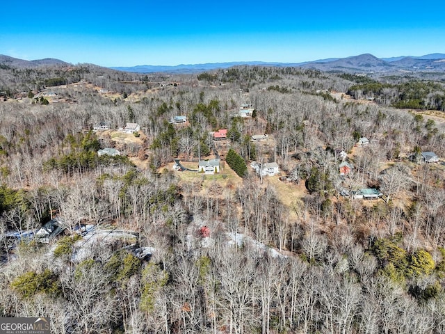 drone / aerial view featuring a mountain view