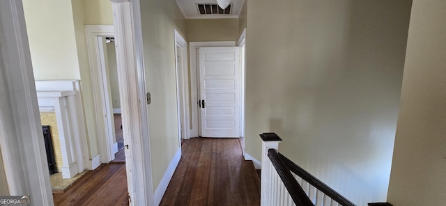 hallway featuring dark wood-type flooring