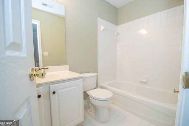 full bathroom featuring tile patterned floors, shower / tub combination, vanity, and toilet