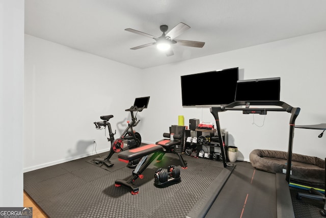 exercise area featuring ceiling fan