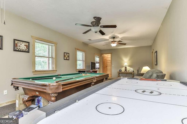 recreation room featuring ceiling fan and pool table