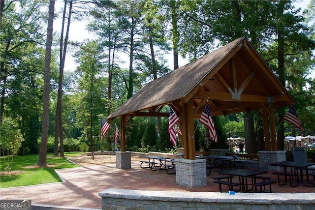 view of community with a gazebo and a patio area