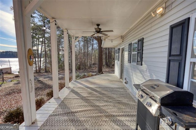 view of patio / terrace with ceiling fan and area for grilling