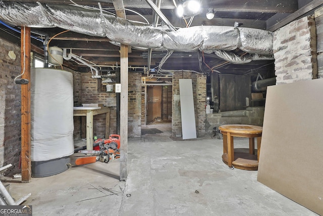 basement featuring water heater