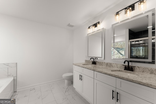 full bathroom featuring visible vents, marble finish floor, baseboards, and a sink