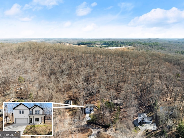 drone / aerial view with a forest view