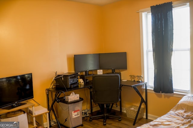 office space featuring a healthy amount of sunlight and hardwood / wood-style floors