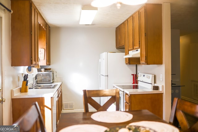 kitchen featuring electric stove, sink, and a textured ceiling