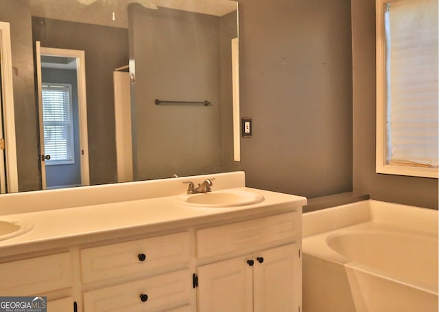 bathroom with a bathing tub and vanity