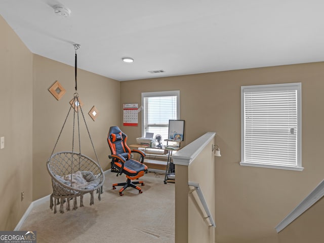 view of carpeted home office