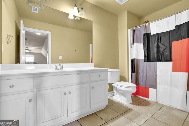 bathroom featuring tile patterned flooring, visible vents, vanity, and toilet