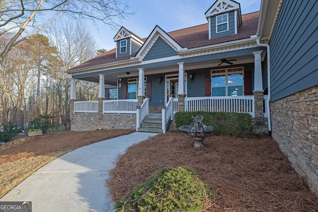 view of patio / terrace with ceiling fan and covered porch