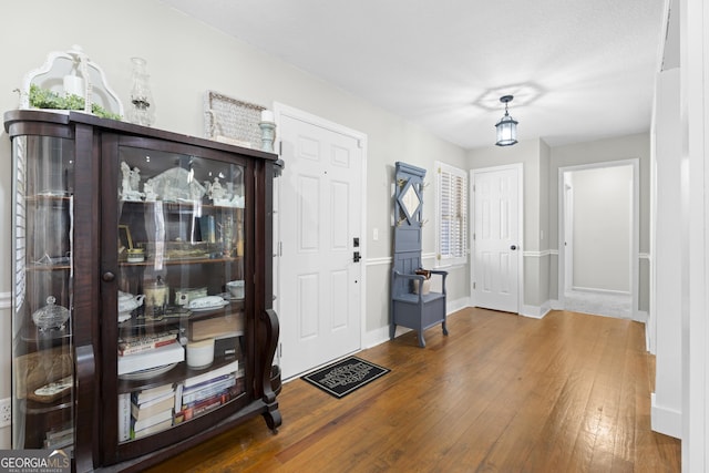 foyer entrance with hardwood / wood-style flooring