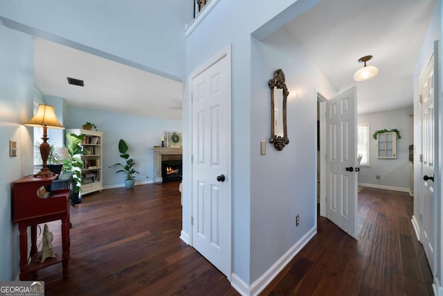 hallway featuring dark hardwood / wood-style flooring