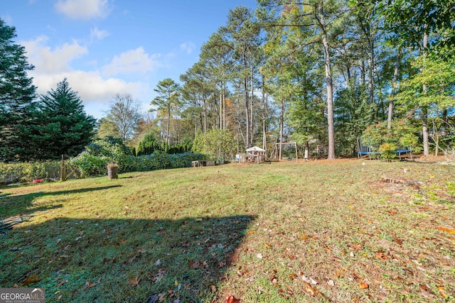 view of yard with a trampoline