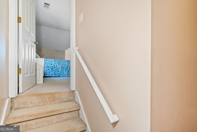 stairway with carpet flooring