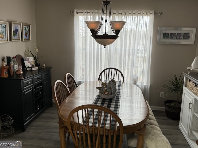 dining room with dark hardwood / wood-style flooring and plenty of natural light