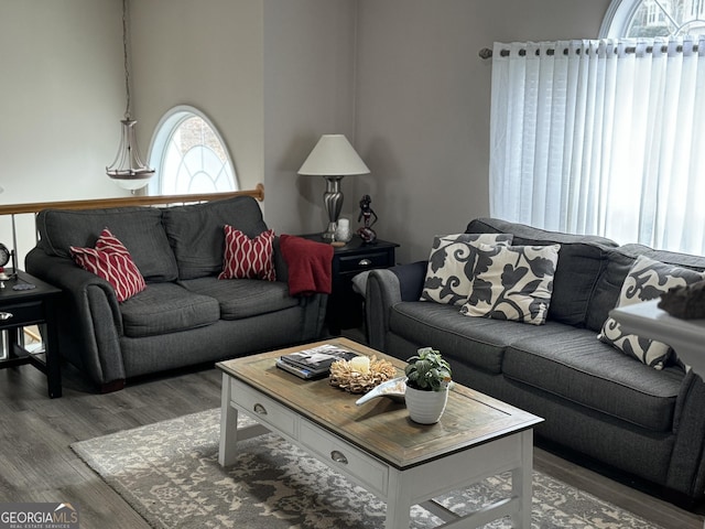 living room with hardwood / wood-style floors