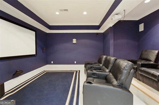 cinema featuring crown molding