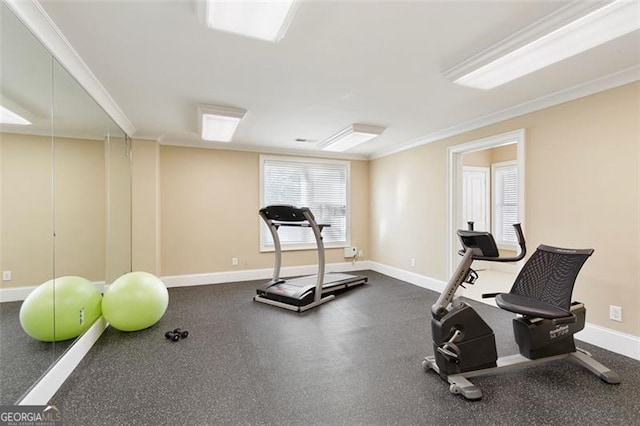 workout area with ornamental molding