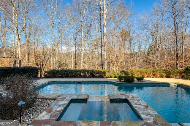 view of pool featuring an in ground hot tub