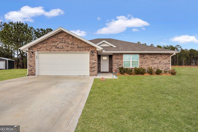 ranch-style house with a front lawn and a garage